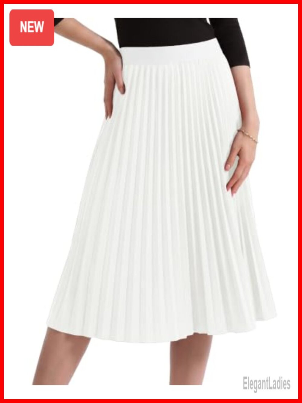 Pleated Midi Skirt High Waist A-Line Swing Skirt Polyester Spandex